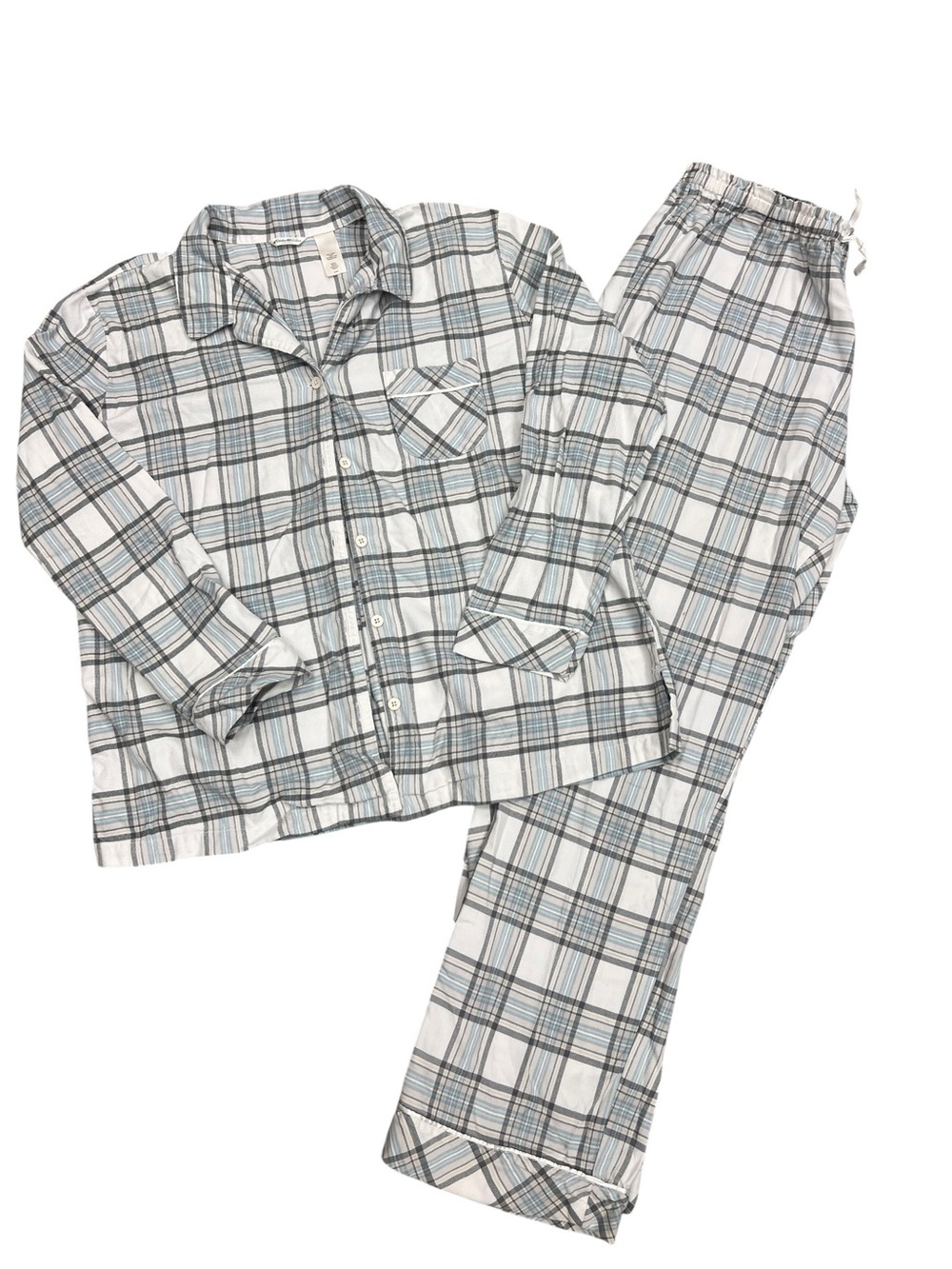 Eddie Bauer Flannel Pajamas Set XL Long Sleeve Blue Gray Plaid Classic Preppy